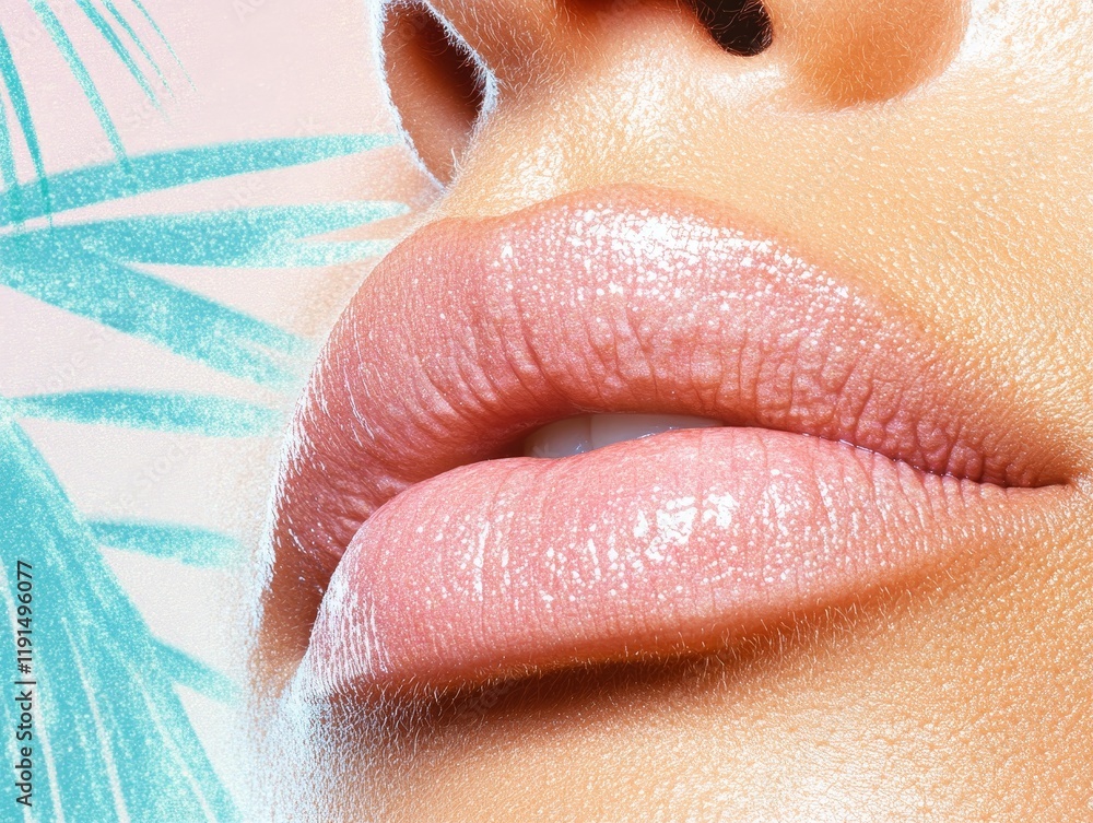 Naklejka premium Natural Radiant Lips Close-Up with Smooth Skin 3