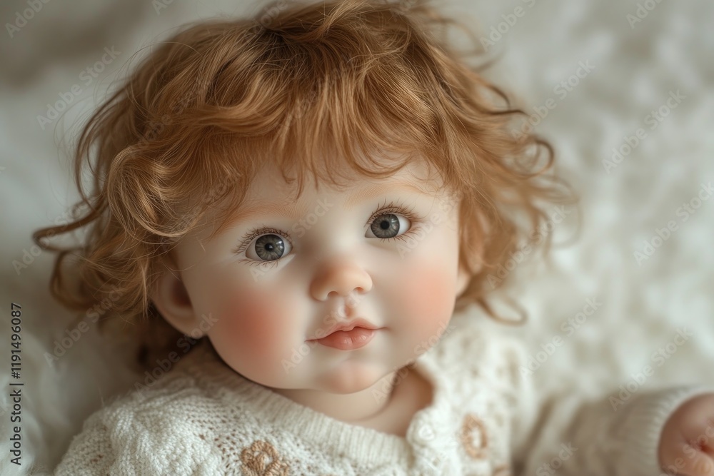 Charming doll with curly hair captivates with lifelike expressio Charming doll with curly hair captivates with lifelike expressio