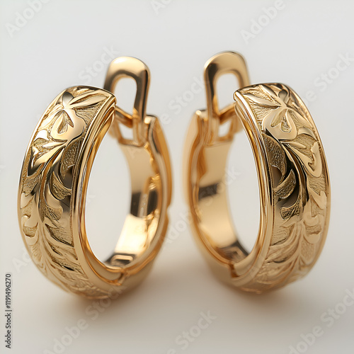 Elegant Gold Hoop Earrings with Detailed Craftsmanship and Gemstone Accents for Women photo