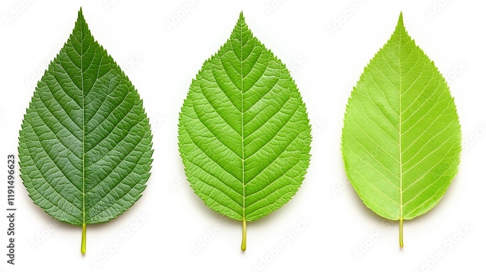 A close-up of three vibrant green leaves showcasing their unique textures and shapes, ideal for use in environmental, botanical, or wellness-themed projects A close-up of three vibrant green leaves showcasing their unique textures and shapes, ideal for use in environmental, botanical, or wellness-themed projects