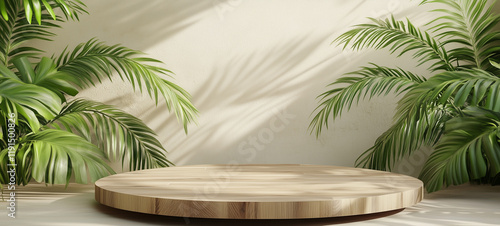 empty round table with green tree background