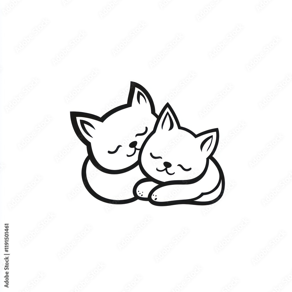 Two cats sleeping, cuddling each other, white background, suitable for pet care business Two cats sleeping, cuddling each other, white background, suitable for pet care business