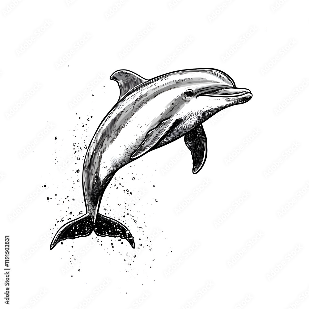 custom made wallpaper toronto digitalPlayful Dolphin Jumping from Water in Black and White Art Illustration