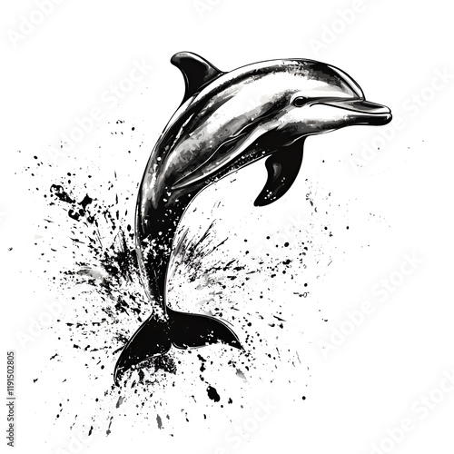 Wallpaper Mural Energetic Black and White Dolphin Splash Illustration in Ocean Environment Torontodigital.ca