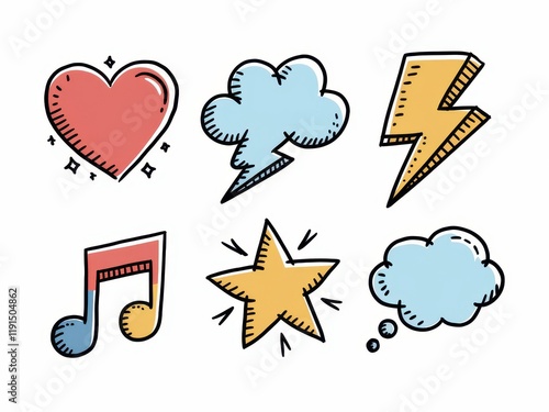 Colorful Hand Drawn Icons Collection of Symbols