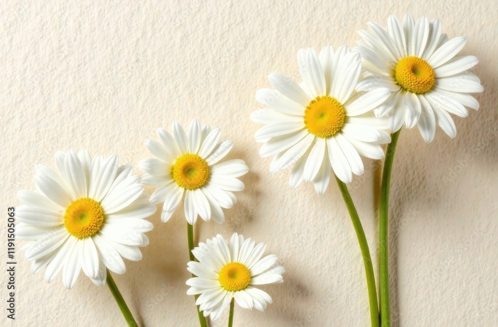 Obraz premium Banner. A branch of large daisies on a beige background with a place for an inscription.