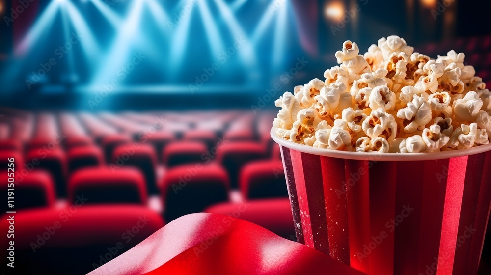 Popcorn in a red cup on an empty stage Popcorn in a red cup on an empty stage