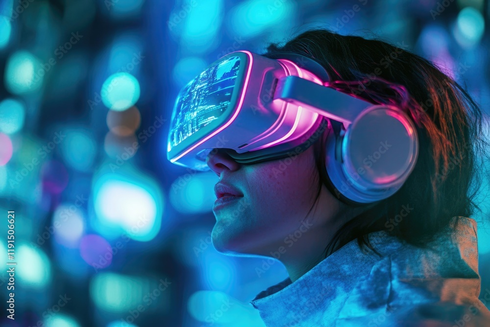 Immersive experience with vibrant lights, showcasing futuristic Immersive experience with vibrant lights, showcasing futuristic