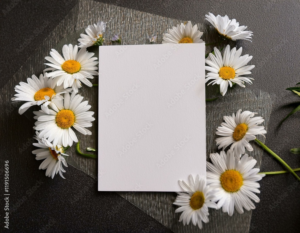 Obraz premium empty blank white print or invitation card surrounded by spring floral flowers