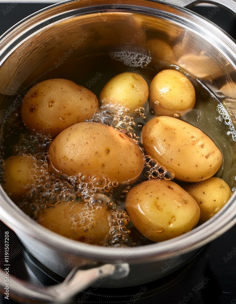 Generated image Potato in boiling water, kitchen preparation of a healthy meal, raw vegetable cooking Generated image Potato in boiling water, kitchen preparation of a healthy meal, raw vegetable cooking
