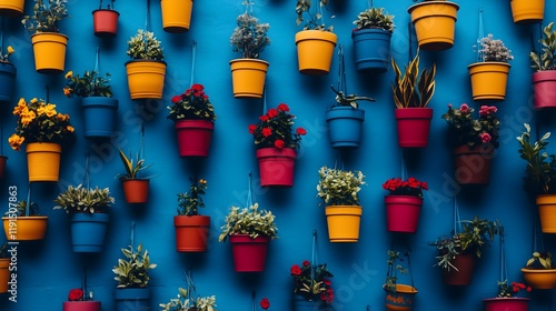 Vibrant Pot Plants on Bright Wall