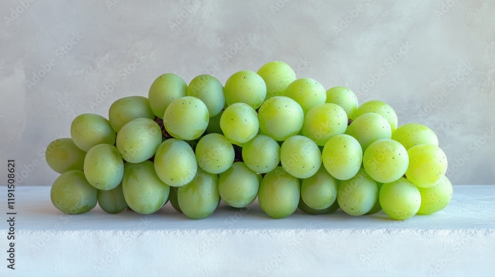 Fresh green grapes arranged in neat pile, showcasing their vibra Fresh green grapes arranged in neat pile, showcasing their vibra