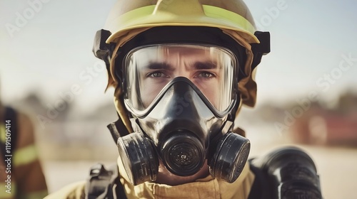 Firefighter in Protective Gear, Facing the Camera