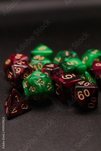 vertical Isolated Dice Roll - Red & Green on Black