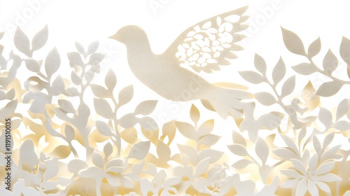 Ornate Leaf Pattern with Gold Bird