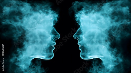 Spectral Masks: Symmetrical Faces in Blue Hues