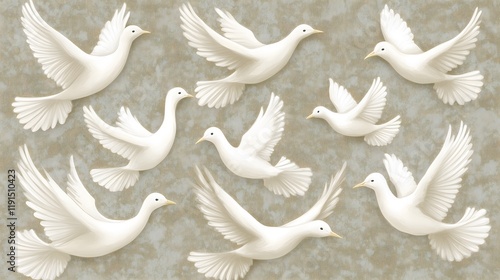 Peaceful Flock of White Birds with Open Wings