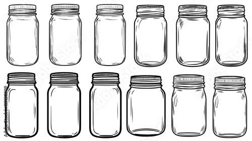 Empty glass jars. bottles, food jam jar vector on white background