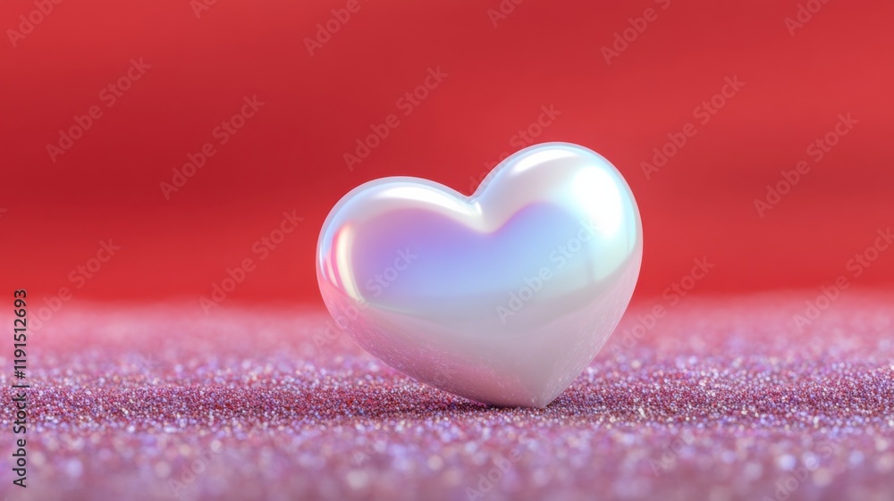 Heart-shaped iridescent pearl on sparkling surface indoor setting close-up romantic concept Heart-shaped iridescent pearl on sparkling surface indoor setting close-up romantic concept