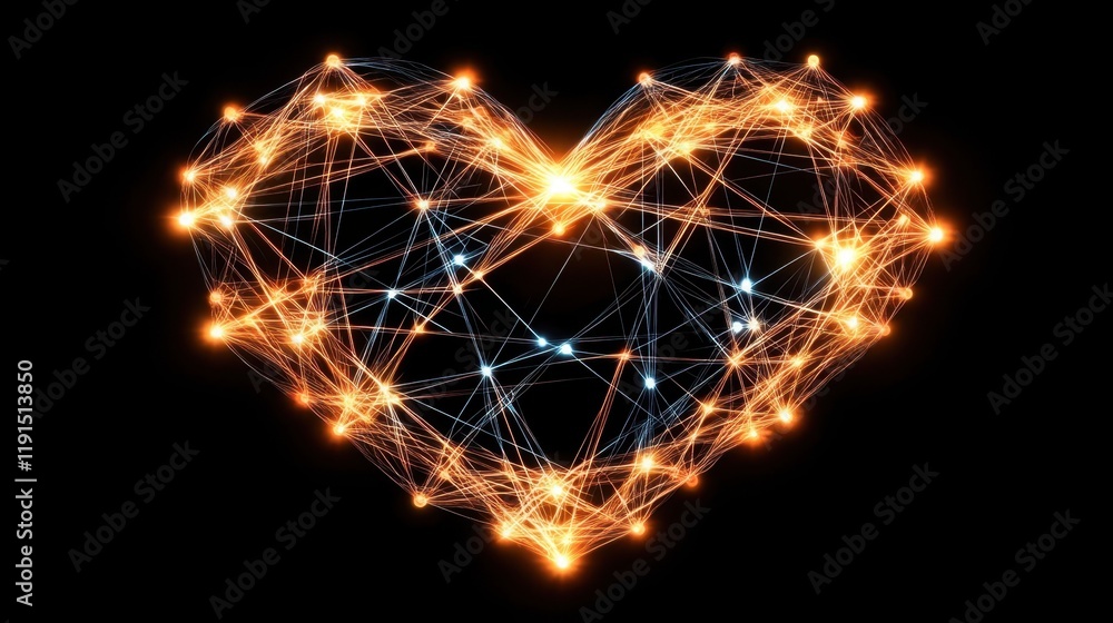 Fototapeta premium Geometric Heart Design with Glowing Lines on Black Background