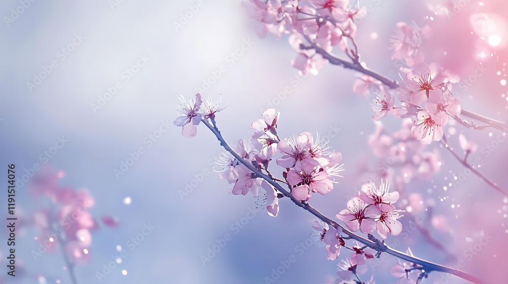 Delicate Pink Blossoms on Branches Against a Soft Sky Delicate Pink Blossoms on Branches Against a Soft Sky