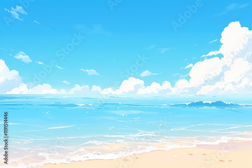 Serene Beachscape Under a Summer Sky