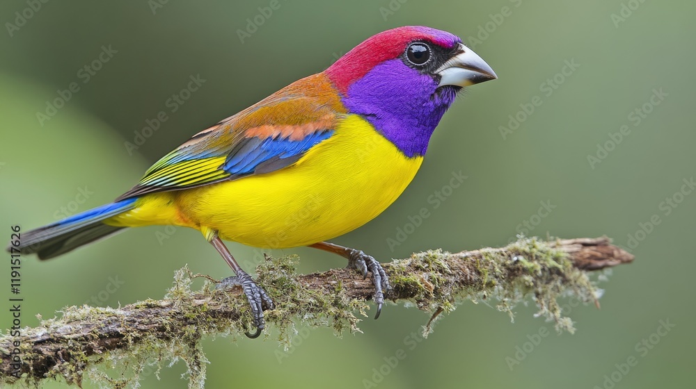 Fototapeta premium Vividly Colored Tropical Bird Perched on Branch