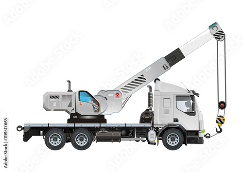 Crane truck vehicle towing hook heavy cargo car 3D vector illustration