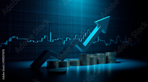 Wallpaper Mural Financial growth and investment success visualized with an upward trending graph and stacks of coins. Torontodigital.ca