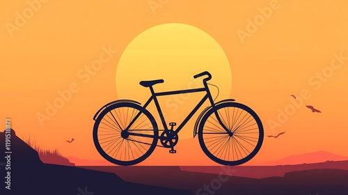 Wallpaper Mural Sunset Ride: Vector Illustration of a Bicycle with a Scenic Sunset Background Torontodigital.ca