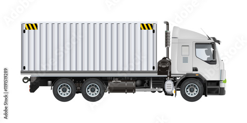 Medium truck cargo trailer container box logistic delivery service 3D vector illustration
