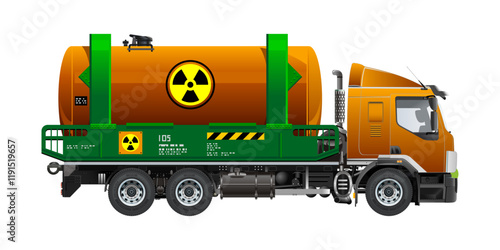 Heavy Truck tanks containing liquid toxic waste radioactivity biological hazard 3D vector illustration