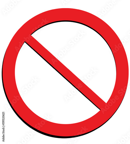 Symbol of red circle with slash indicating forbidden concept with a little shadow.