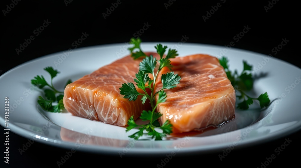 fresh raw salmon fillet with rosemary, rose salt, and lemon fresh raw salmon fillet with rosemary, rose salt, and lemon