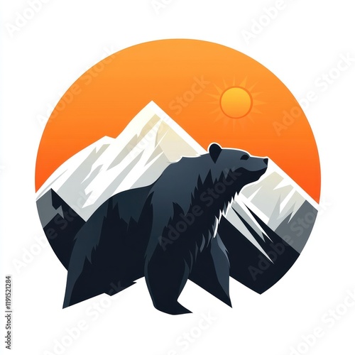 Majestic bear, mountain sunset, wildlife, nature, outdoor adventure logo photo