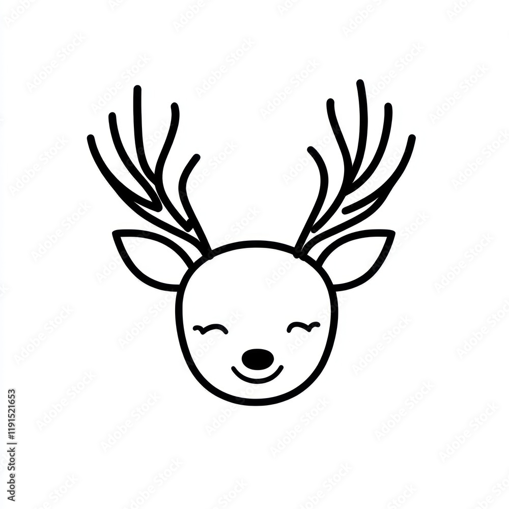 Cute reindeer head, line art, white background, holiday design, card Cute reindeer head, line art, white background, holiday design, card