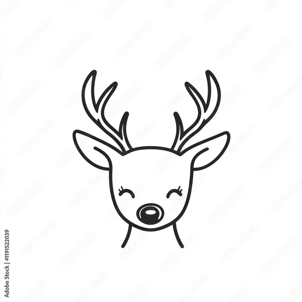 Cute cartoon deer head, white background, simple line art, kids design Cute cartoon deer head, white background, simple line art, kids design