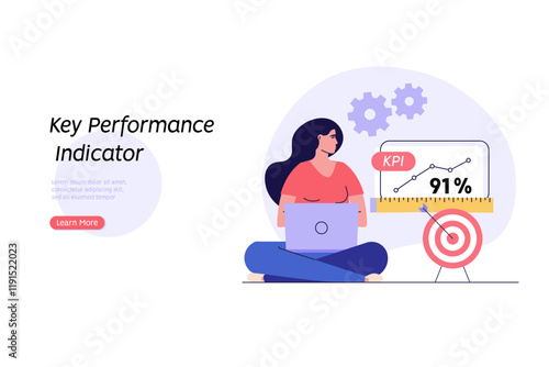 KPI illustration. Key Performance Indicator concept. Businessman measuring business result. Quality analysis and control. KPI measurement to evaluate success. Vector flat cartoon design