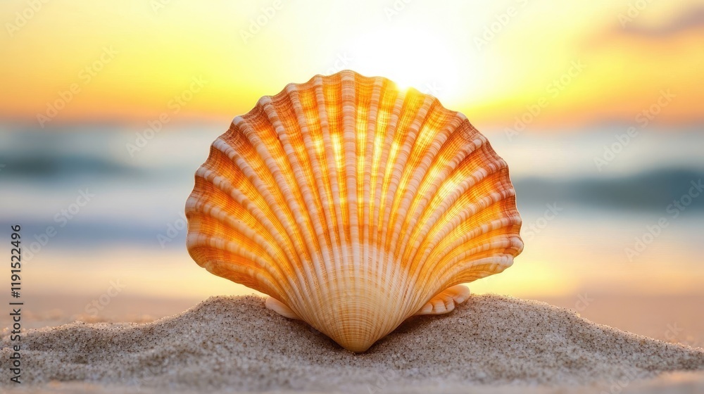 Seashell Sunset Beach Scene Tranquil Coastal Summer Seashell Sunset Beach Scene Tranquil Coastal Summer