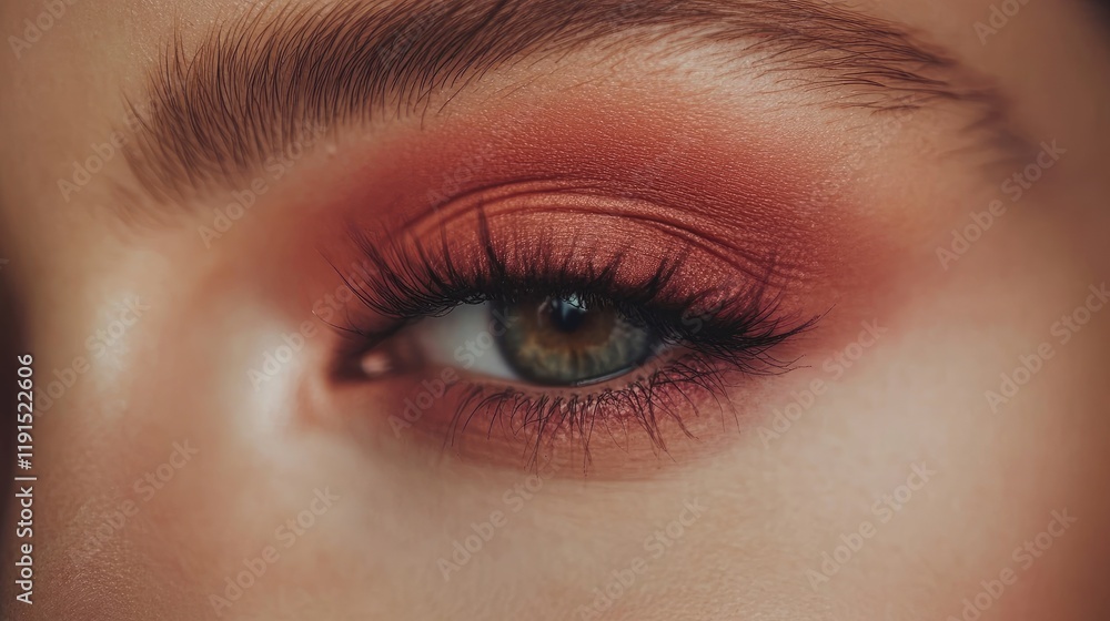 Obraz premium Close up of a womans eye with reddish eyeshadow