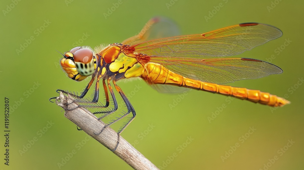 Vibrant Dragonfly Perched on a Twig Outdoors Vibrant Dragonfly Perched on a Twig Outdoors