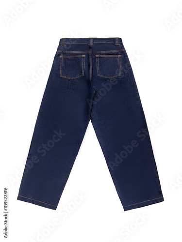 Fotografia Navy blue jeans baggy on white background. Rear view