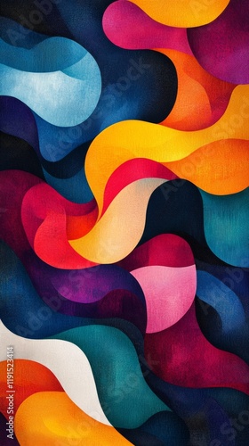 Vibrant abstract artwork featuring dynamic swirls and bold colors in a modern...