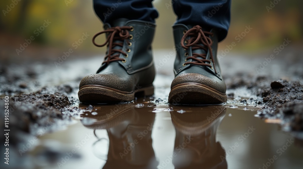 Wet boots, close-up view Wet boots, close-up view