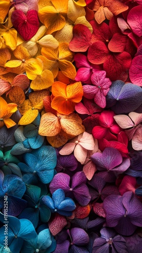 Colorful autumn leaves arranged in a vibrant display showcasing nature's beau...
