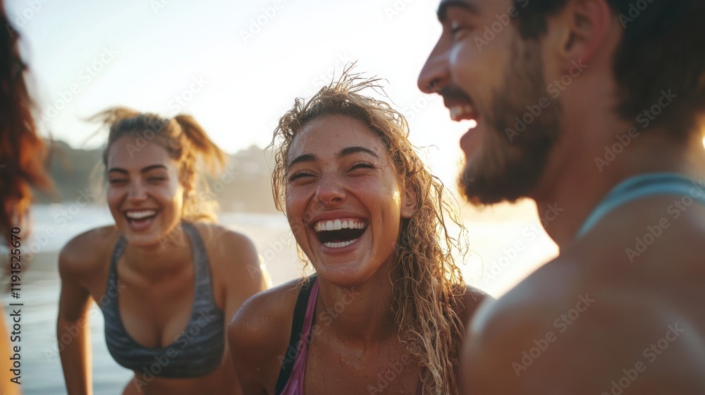 A group of friends enjoying a sunny day at the beach, laughing and having fun. The diversity in their appearances adds to the vibrant atmosphere. A group of friends enjoying a sunny day at the beach, laughing and having fun. The diversity in their appearances adds to the vibrant atmosphere.