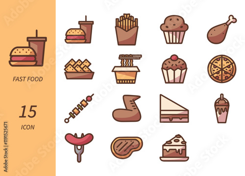 Graphic Set of colored Fast food icon junk food vector illustration