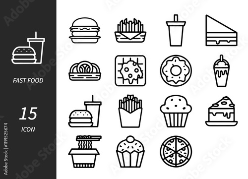 Graphic Set of Black and White Fast food icon junk food vector illustration