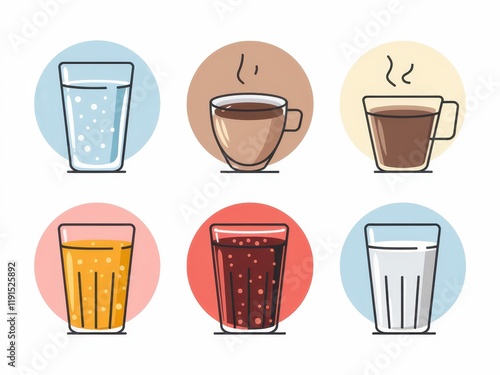 Six Refreshing Drinks in Glasses and Cups photo