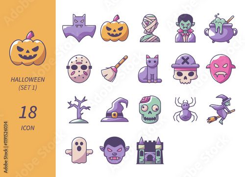 Graphic Set of colored Halloween icon vector illustration